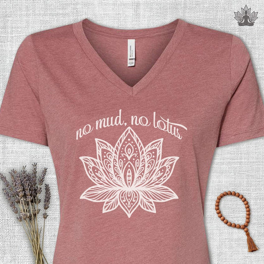 Printify T-Shirt No Mud No Lotus V-Neck Tee No Mud No Lotus V-Neck Tee