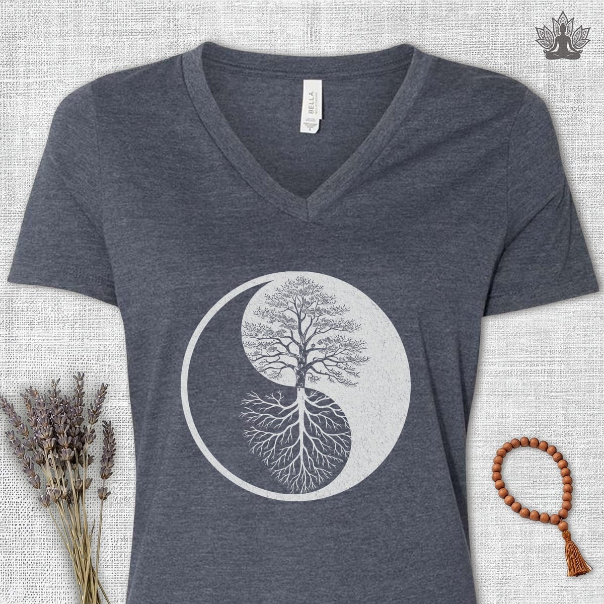 Printify T-Shirt Yin Yang Tree Of Life V-Neck Tee Yin Yang Tree Of Life V-Neck Tee
