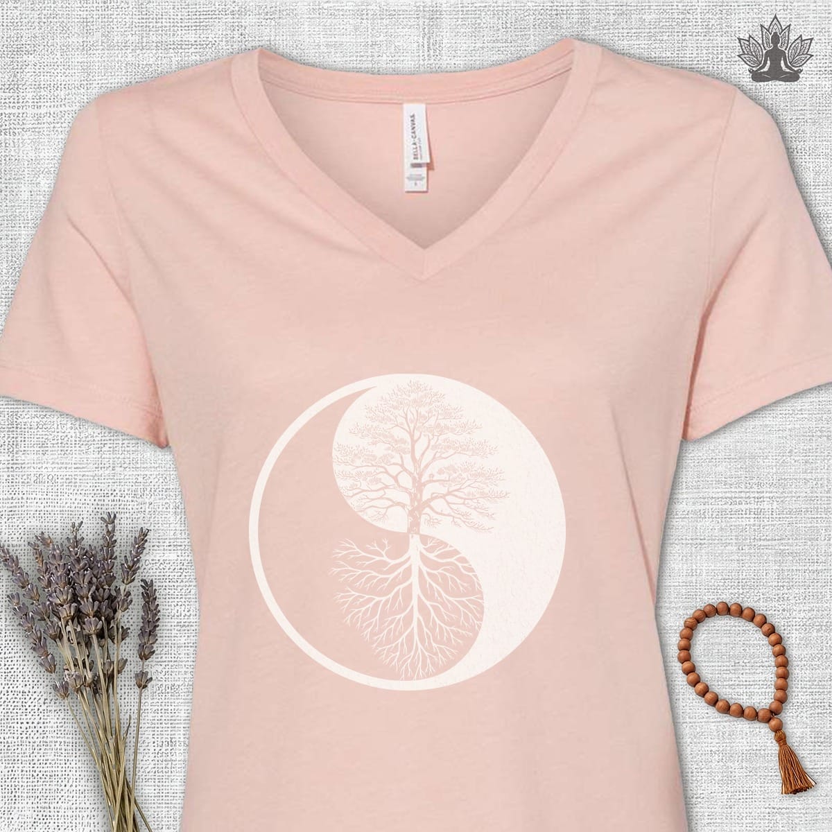 Printify T-Shirt Yin Yang Tree Of Life V-Neck Tee Yin Yang Tree Of Life V-Neck Tee