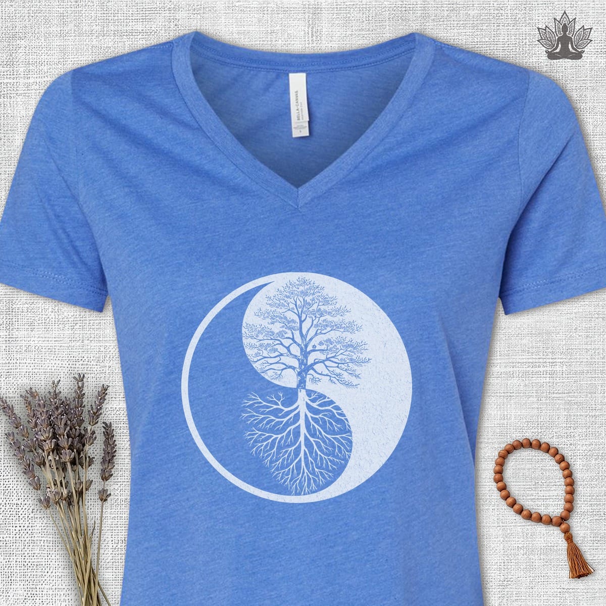 Printify T-Shirt Yin Yang Tree Of Life V-Neck Tee Yin Yang Tree Of Life V-Neck Tee