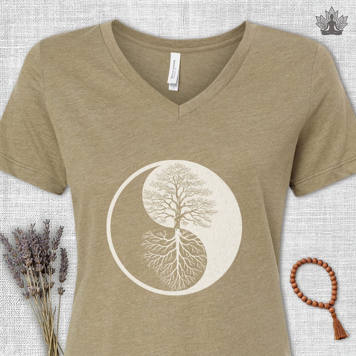 Printify T-Shirt Yin Yang Tree Of Life V-Neck Tee Yin Yang Tree Of Life V-Neck Tee