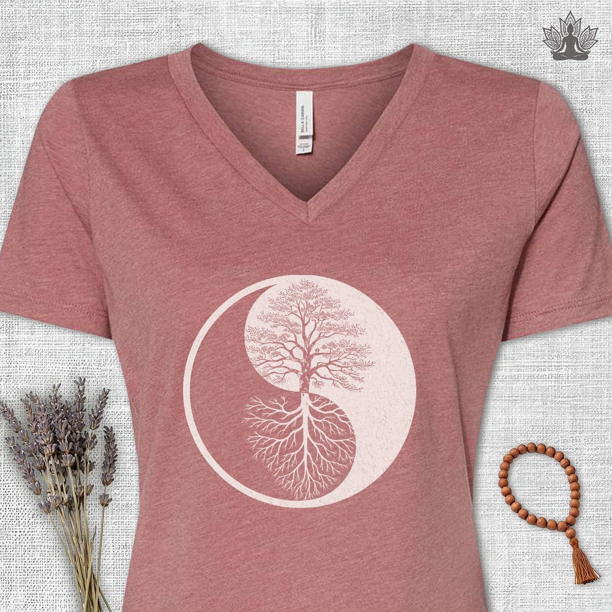 Printify T-Shirt Yin Yang Tree Of Life V-Neck Tee Yin Yang Tree Of Life V-Neck Tee