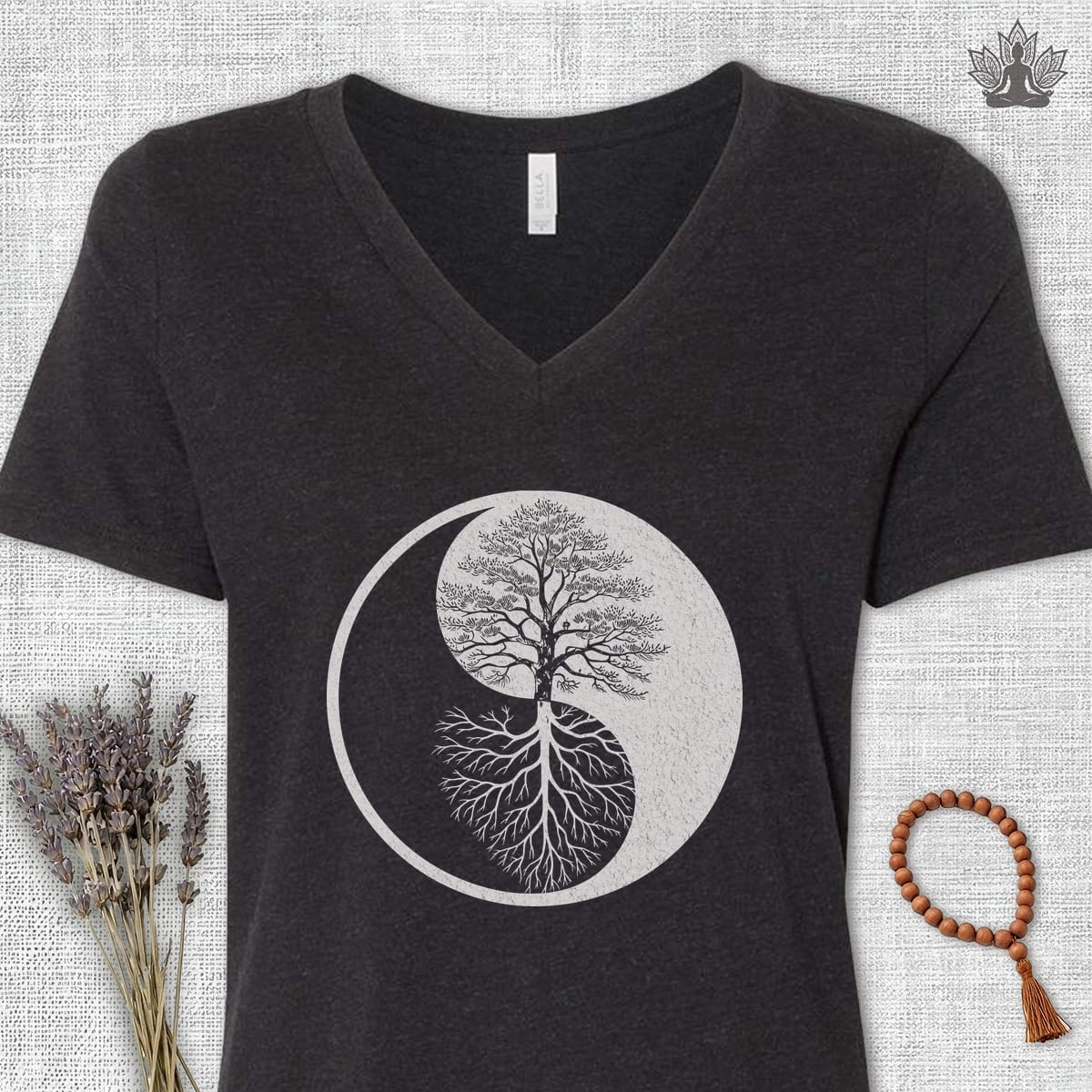 Printify T-Shirt Yin Yang Tree Of Life V-Neck Tee Yin Yang Tree Of Life V-Neck Tee
