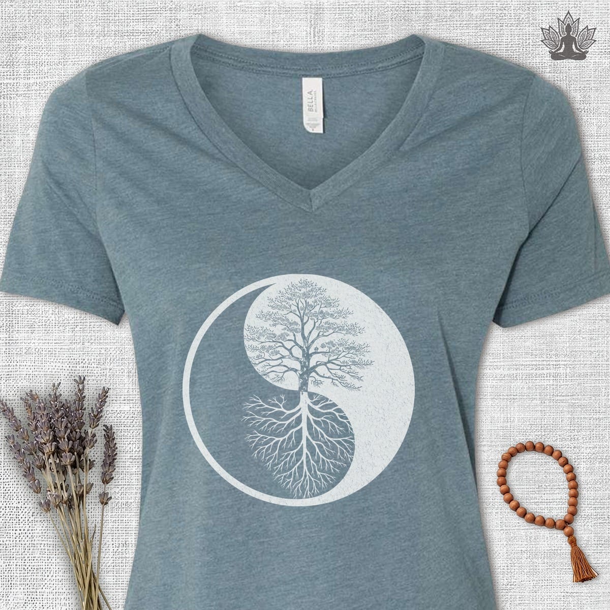 Printify T-Shirt Yin Yang Tree Of Life V-Neck Tee Yin Yang Tree Of Life V-Neck Tee