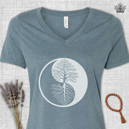 Yin Yang Tree Of Life V-Neck Tee