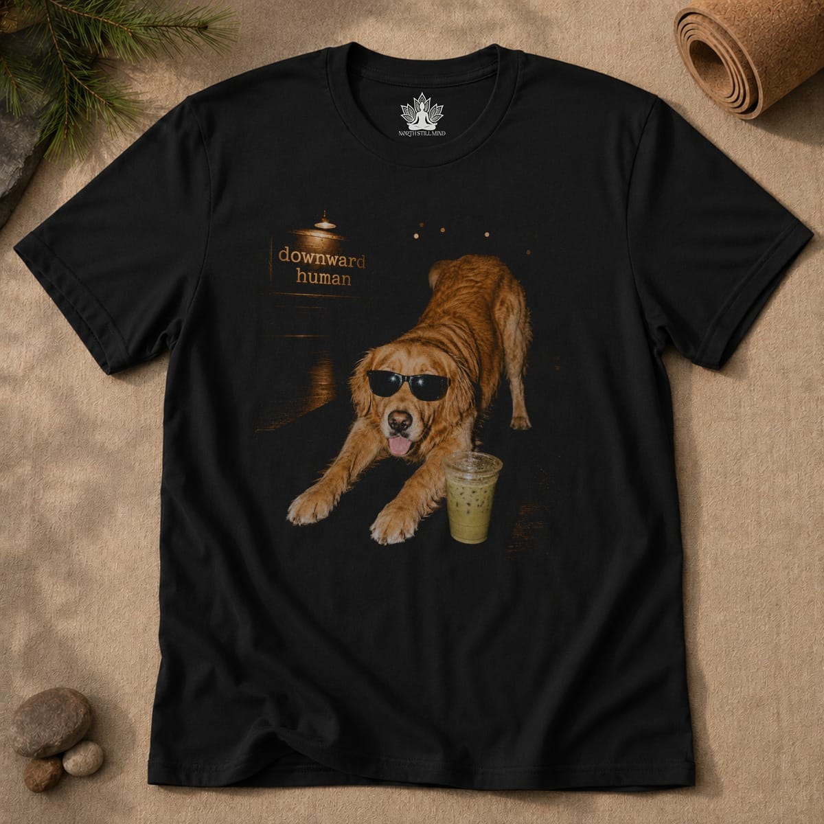 Printify T-Shirt Downward Human Dog With Swag Men Tee Downward Human Dog With Swag Men Tee
