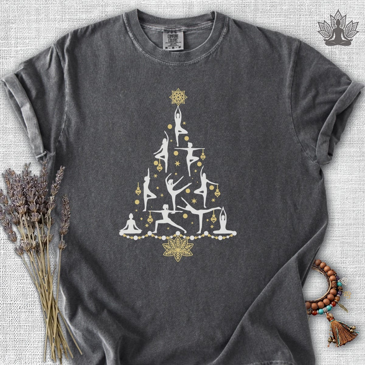 Printify T-Shirt Yoga Poses Christmas Tree Comfort Colors® Tee Yoga Poses Christmas Tree Comfort Colors® Tee