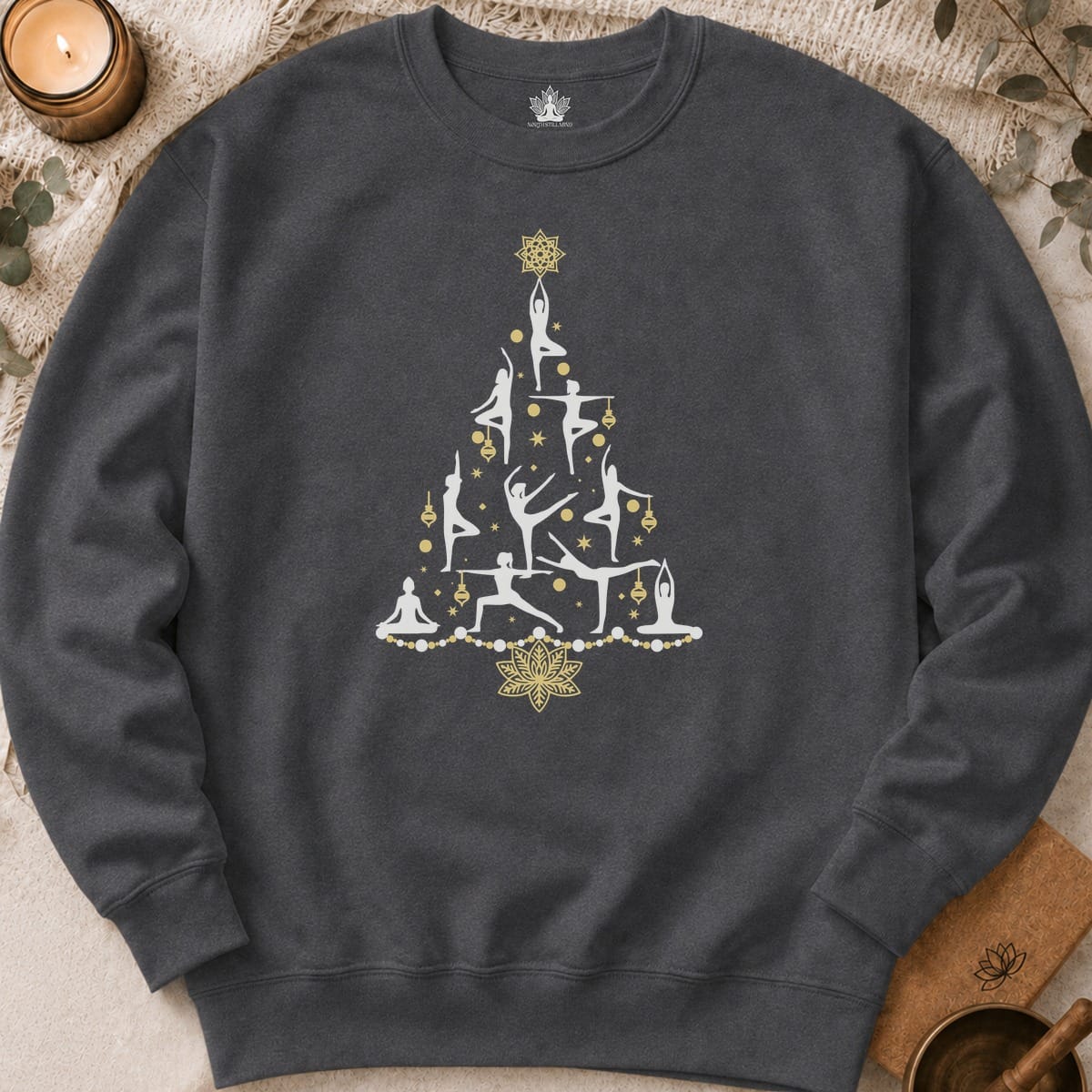 Printify Sweatshirt Yoga Poses Christmas Tree Sweatshirt Yoga Poses Christmas Tree Sweatshirt