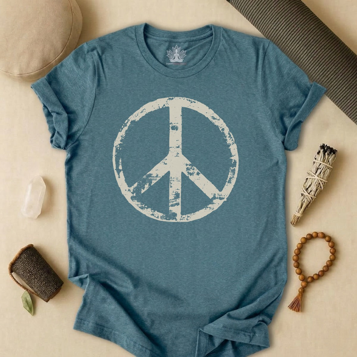 Vintage Peace Symbol Light Print Tee