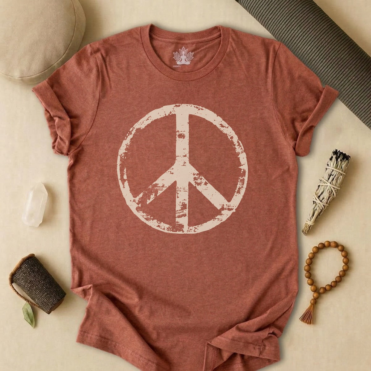 Vintage Peace Symbol Light Print Tee