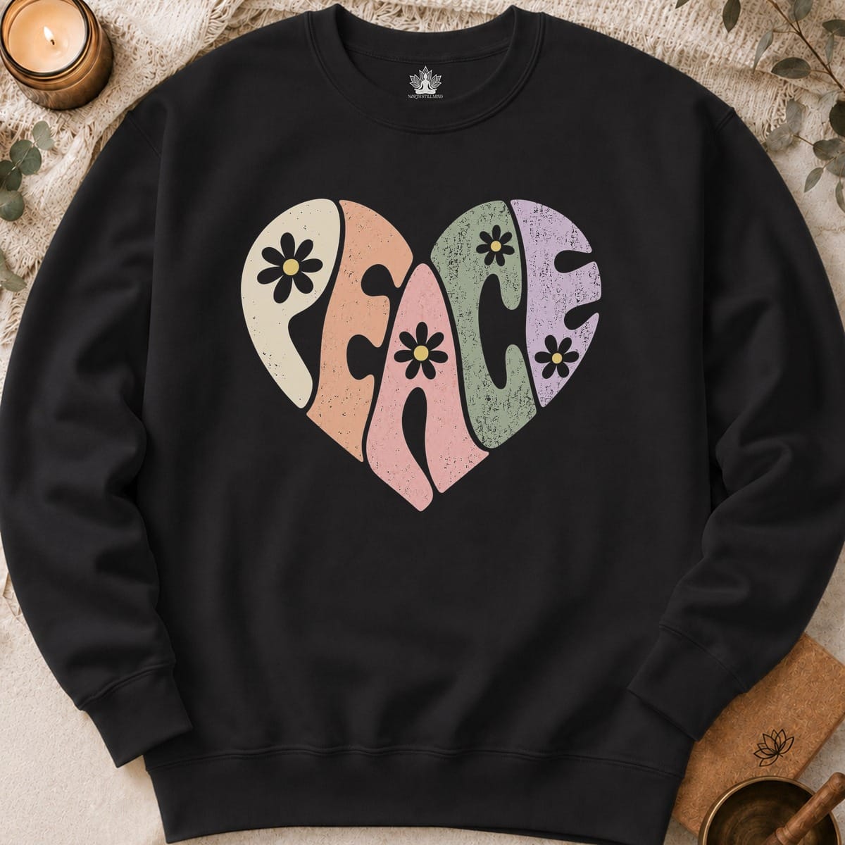 Printify Sweatshirt Retro Peace Heart Sweatshirt Retro Peace Heart Sweatshirt
