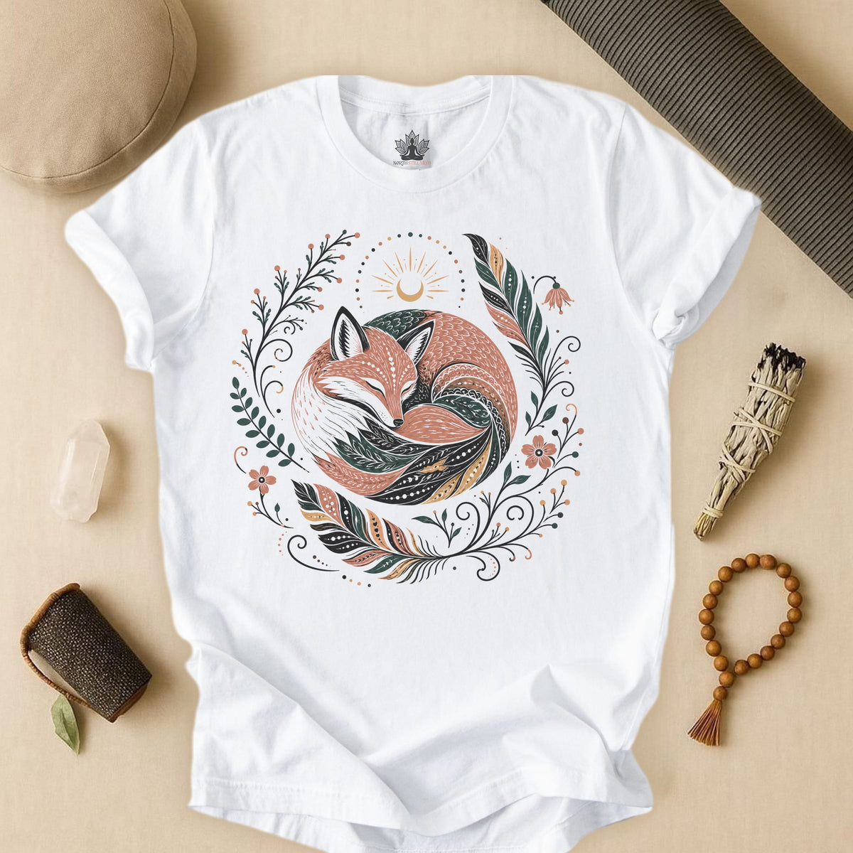Printify T-Shirt Boho Fox & Feathers Tee Boho Fox & Feathers Tee