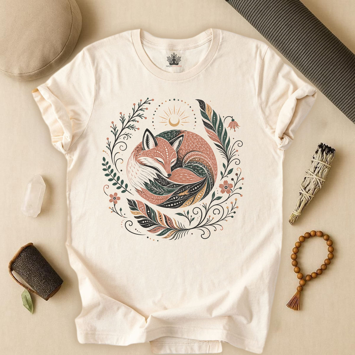 Printify T-Shirt Boho Fox & Feathers Tee Boho Fox & Feathers Tee