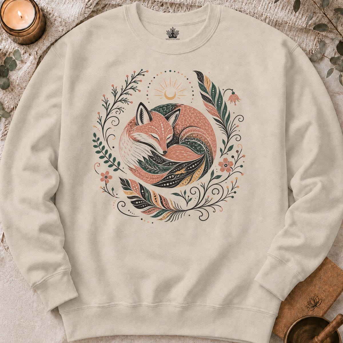 Printify Sweatshirt Boho Fox & Feathers Sweatshirt Boho Fox & Feathers Sweatshirt