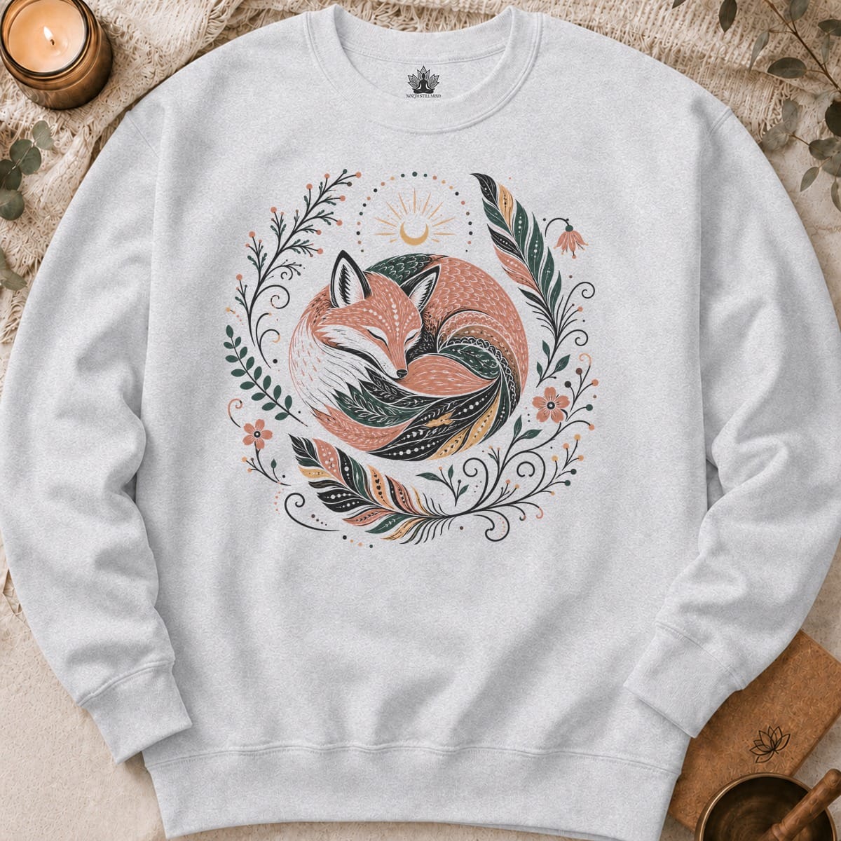 Printify Sweatshirt Boho Fox & Feathers Sweatshirt Boho Fox & Feathers Sweatshirt