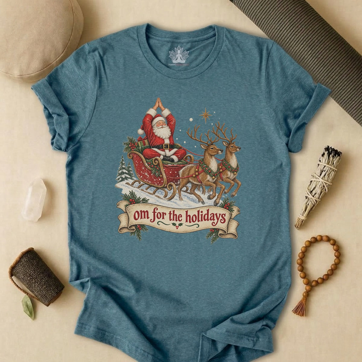 Om For The Holidays Santa Tee