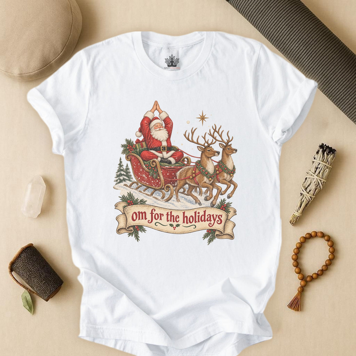 Om For The Holidays Santa Tee