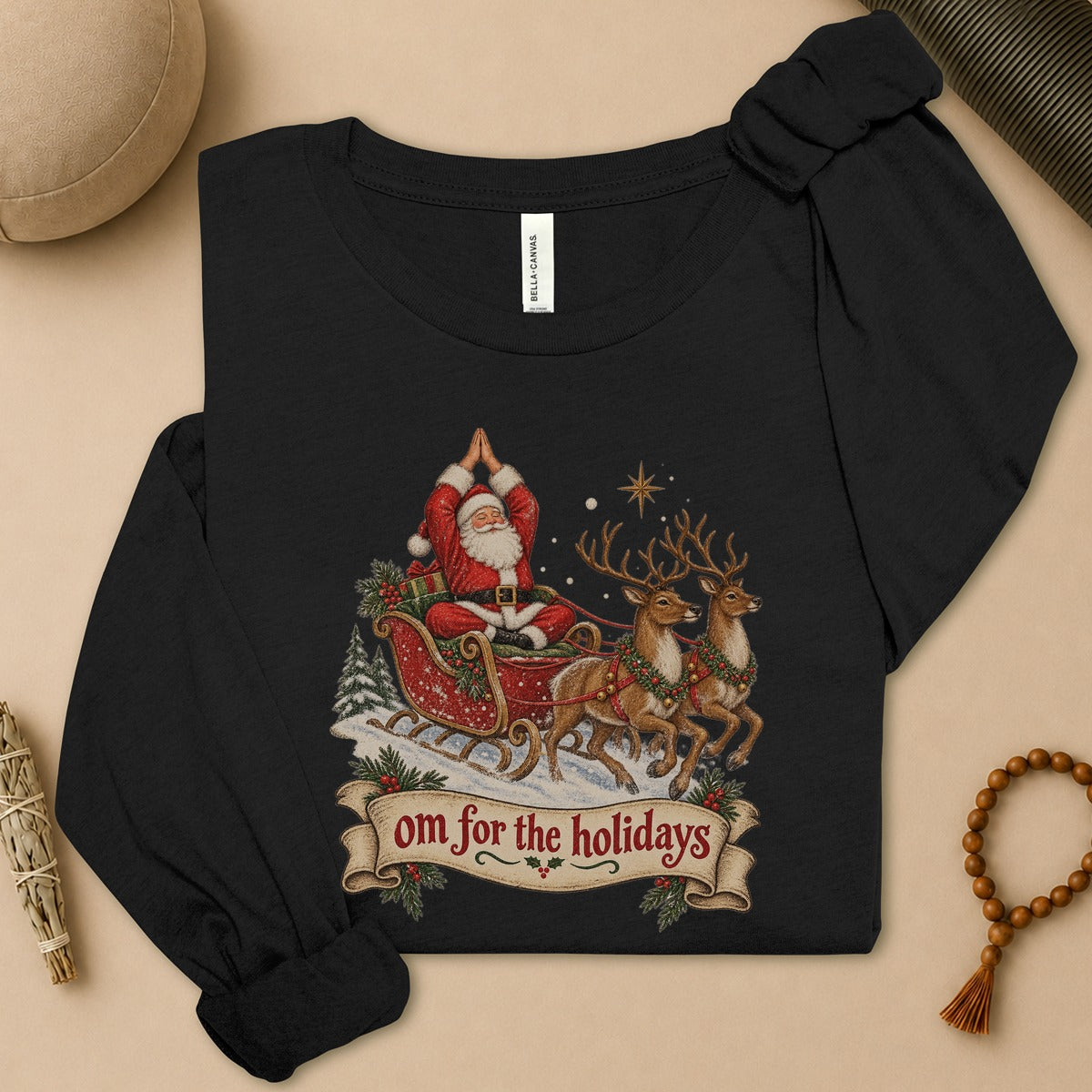 Om For The Holidays Santa Long Sleeve Tee