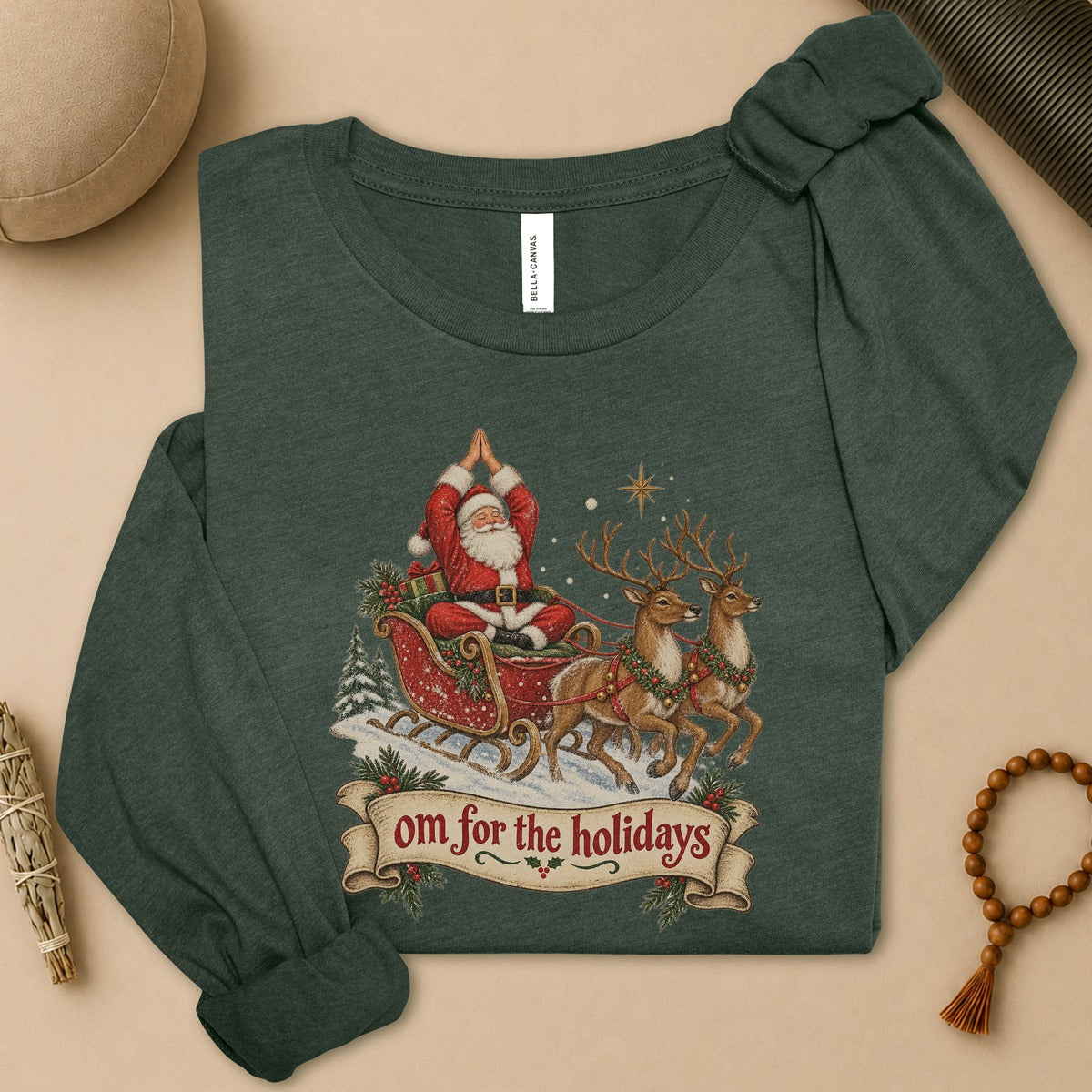 Om For The Holidays Santa Long Sleeve Tee