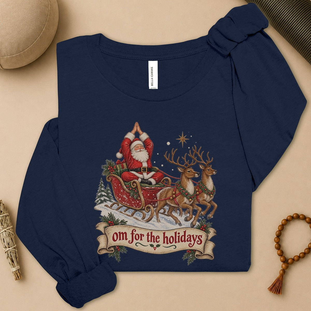 Om For The Holidays Santa Long Sleeve Tee