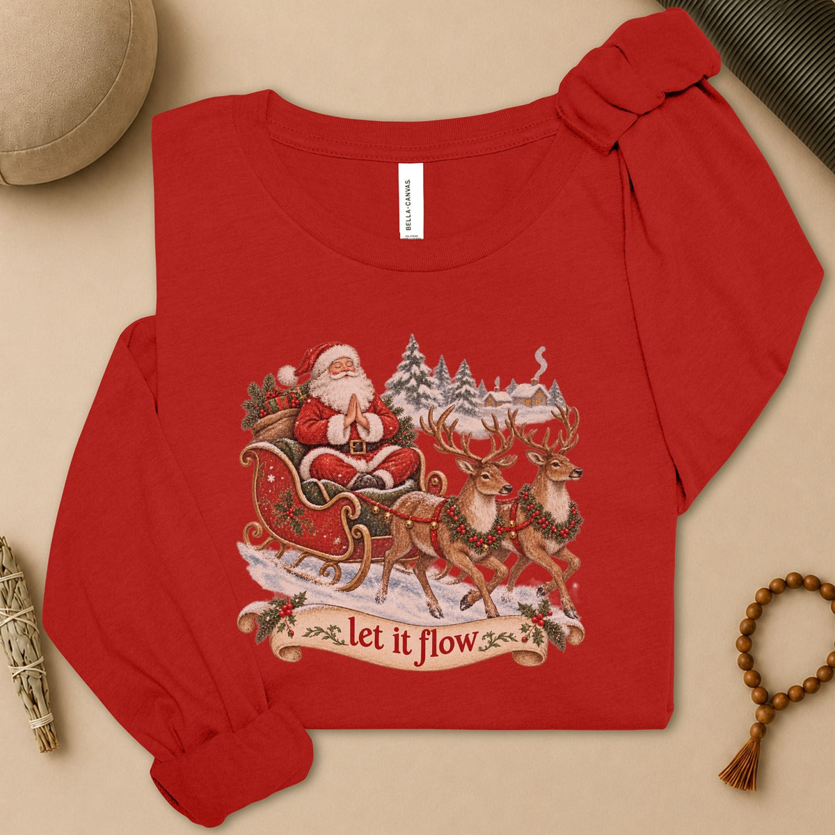 Vintage Santa & Reindeers Yoga Long Sleeve Tee