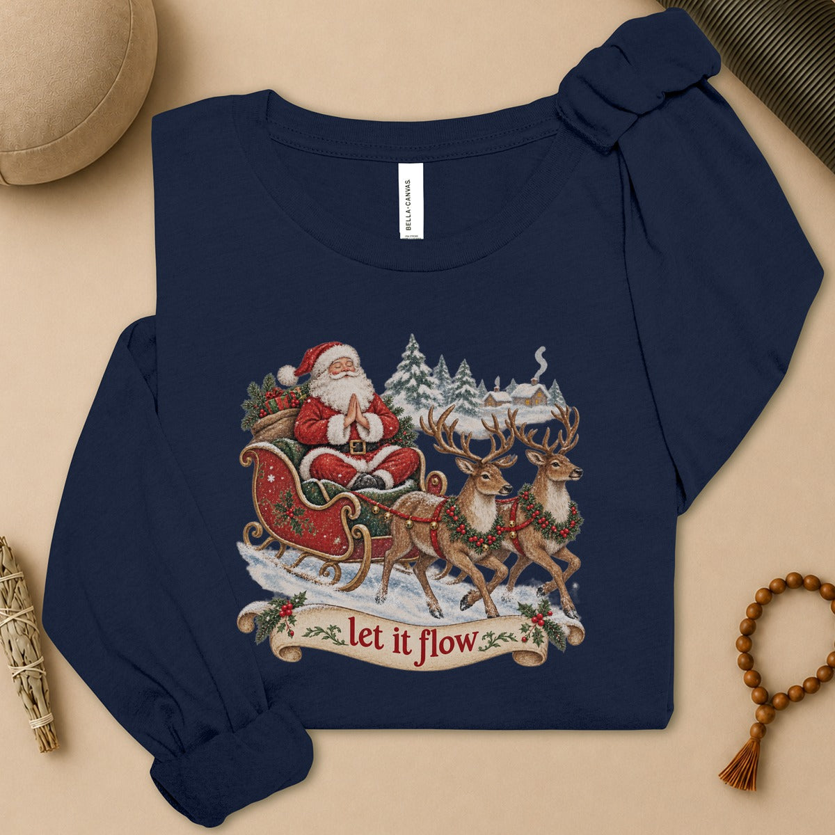 Vintage Santa & Reindeers Yoga Long Sleeve Tee