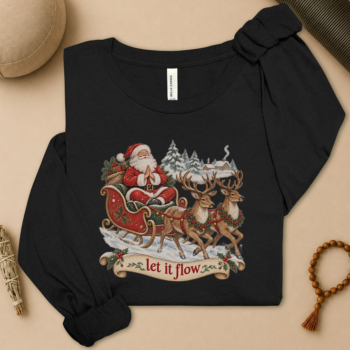 Vintage Santa & Reindeers Yoga Long Sleeve Tee