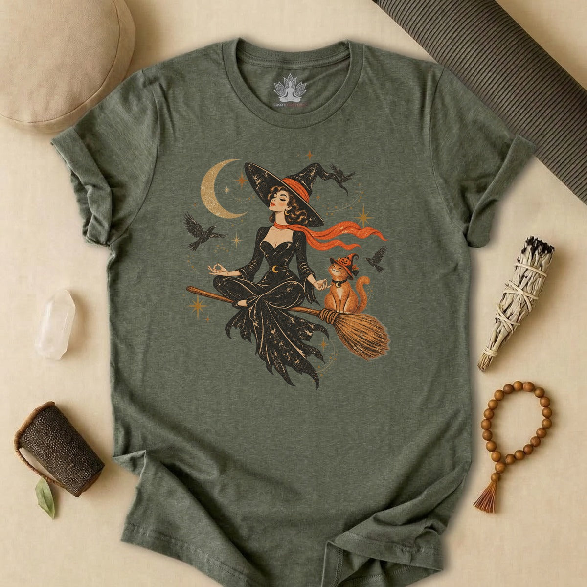 Spellbound Stillness Witch & Cat Halloween Tee