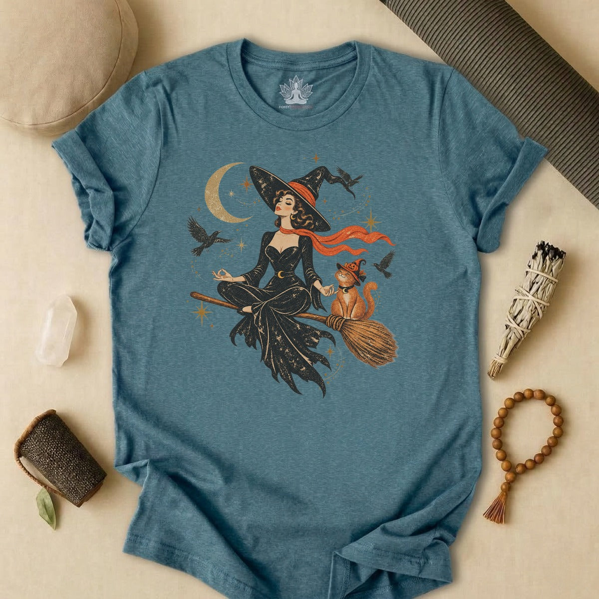Spellbound Stillness Witch & Cat Halloween Tee