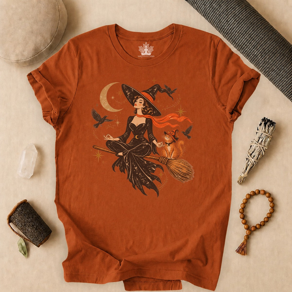 Spellbound Stillness Witch & Cat Halloween Tee