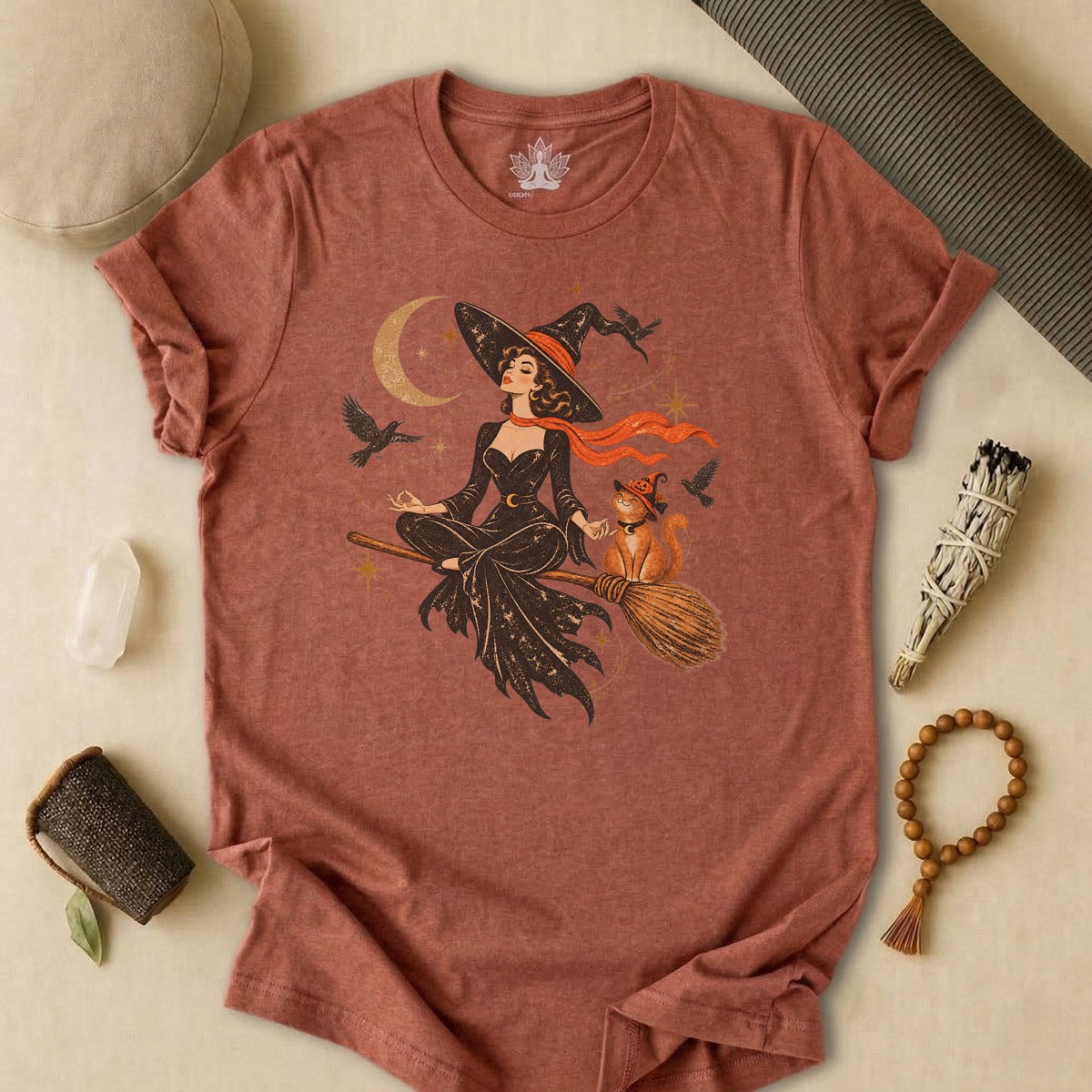 Spellbound Stillness Witch & Cat Halloween Tee