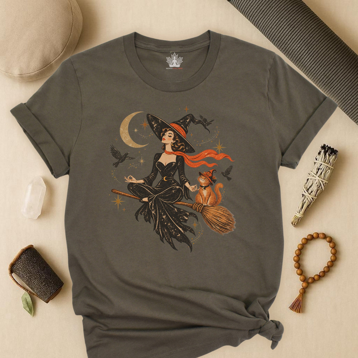 Spellbound Stillness Witch & Cat Halloween Tee