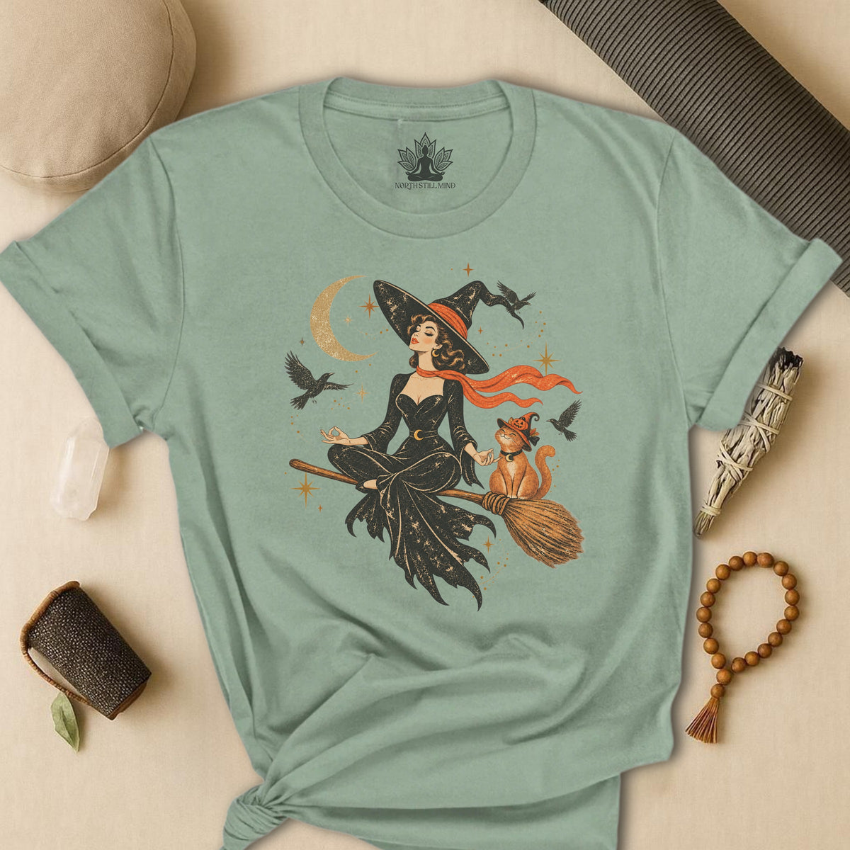 Spellbound Stillness Witch & Cat Halloween Tee