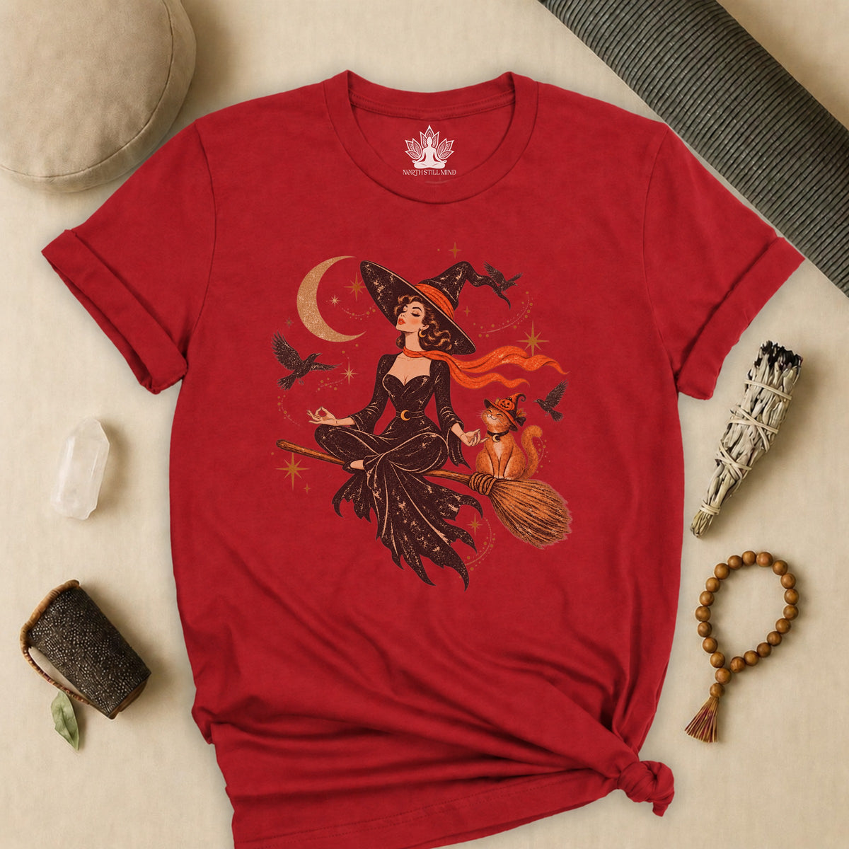 Spellbound Stillness Witch & Cat Halloween Tee
