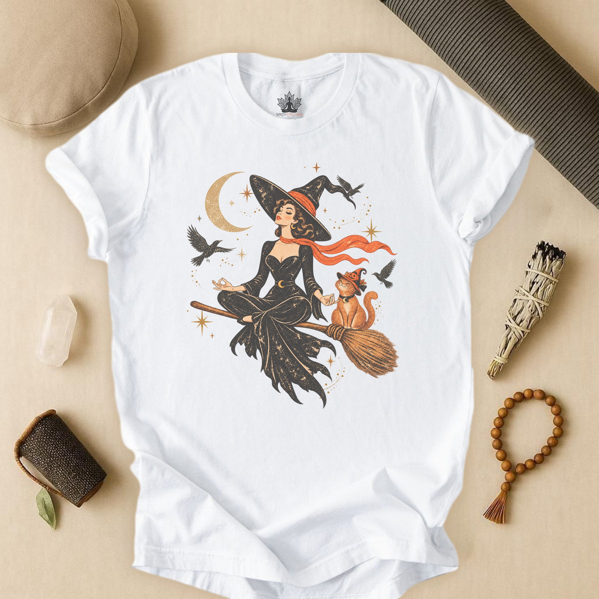 Spellbound Stillness Witch & Cat Halloween Tee