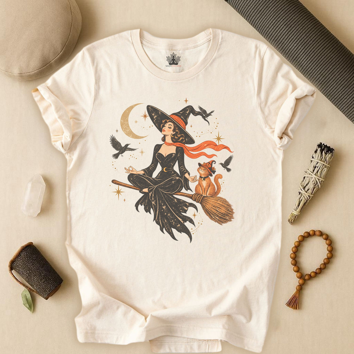 Spellbound Stillness Witch & Cat Halloween Tee