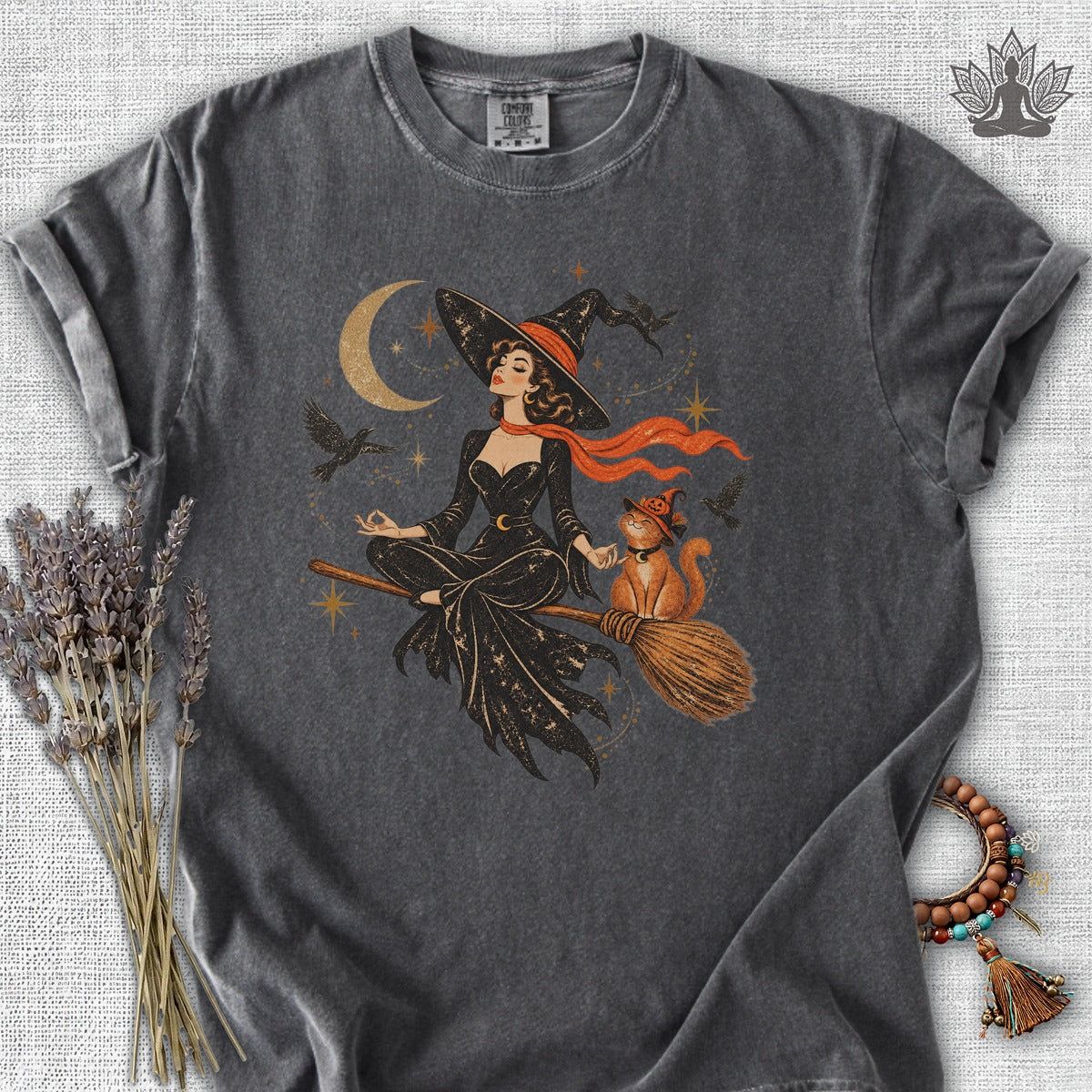 Spellbound Stillness Witch & Cat Halloween Comfort Colors Tee