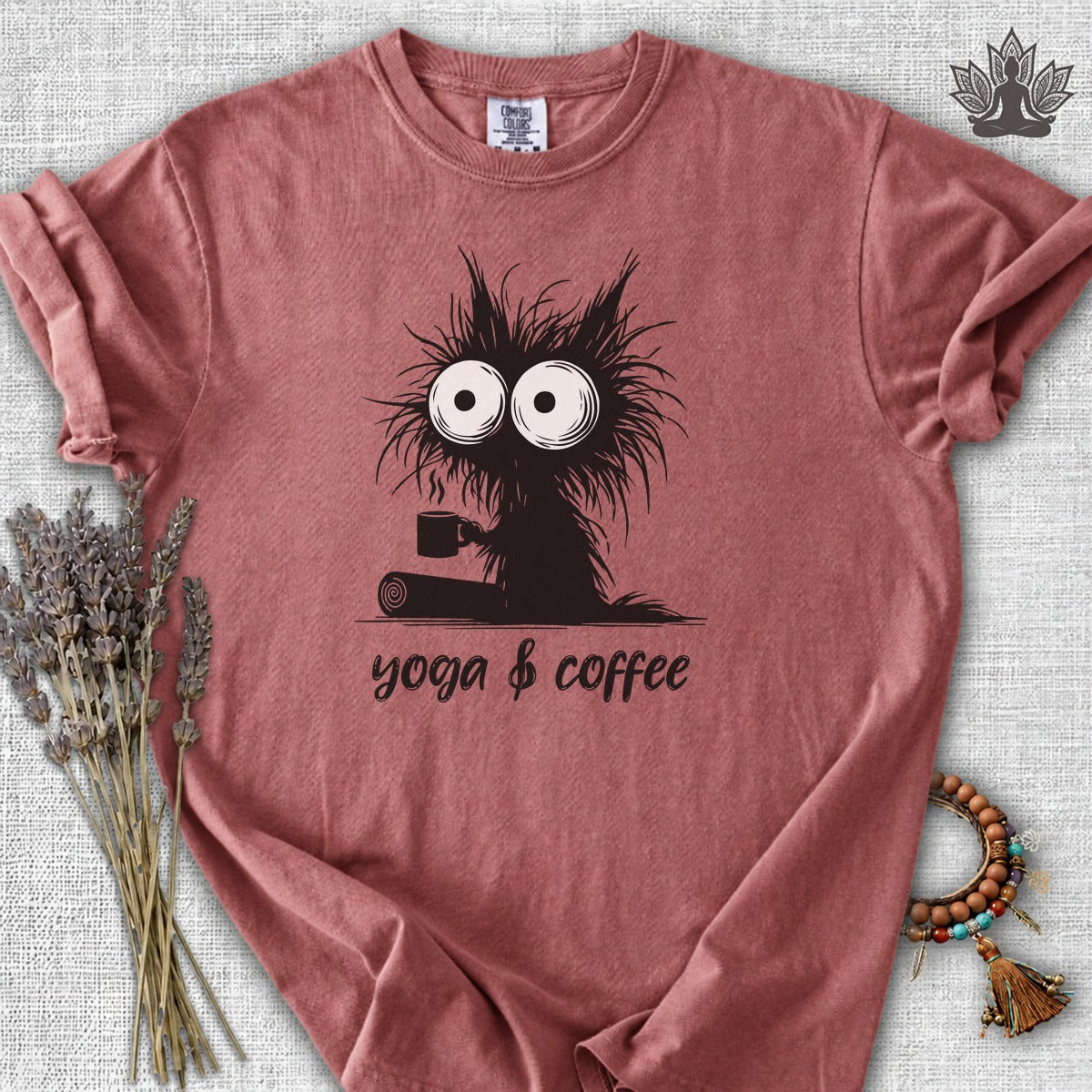 Yoga & Coffee Black Cat  Comfort Colors® Tee