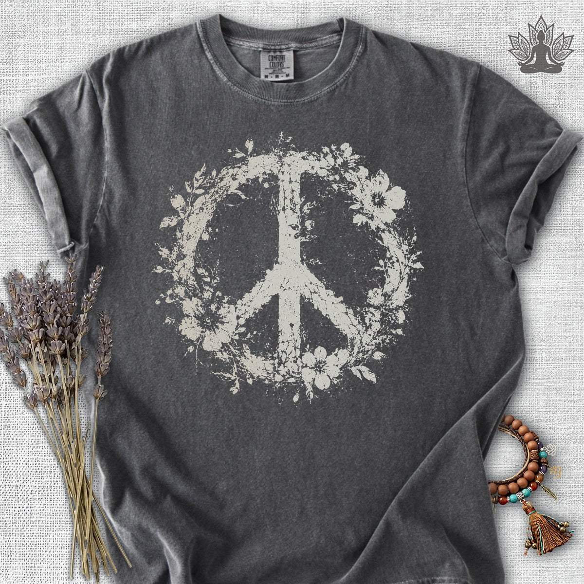 Boho Floral Peace Symbol Comfort Colors® Tee