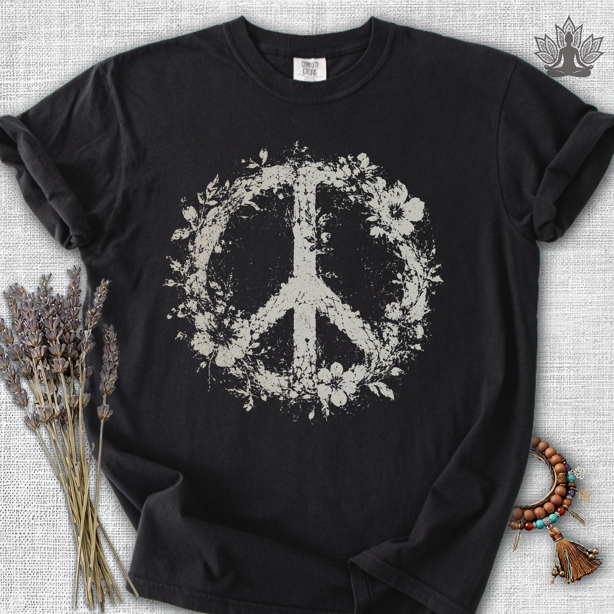 Boho Floral Peace Symbol Comfort Colors® Tee