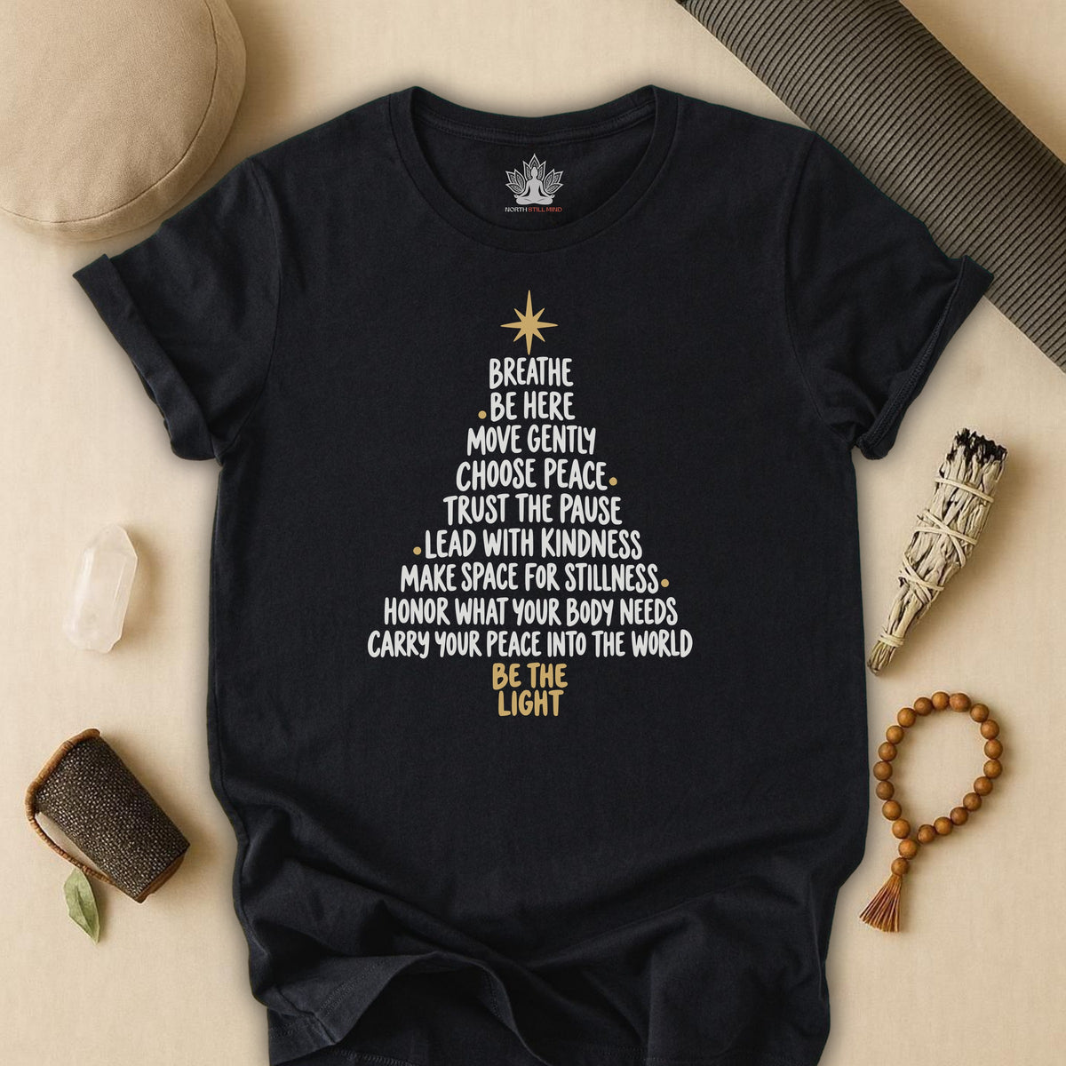 Be the Light Mindfulness Christmas Tree Tee