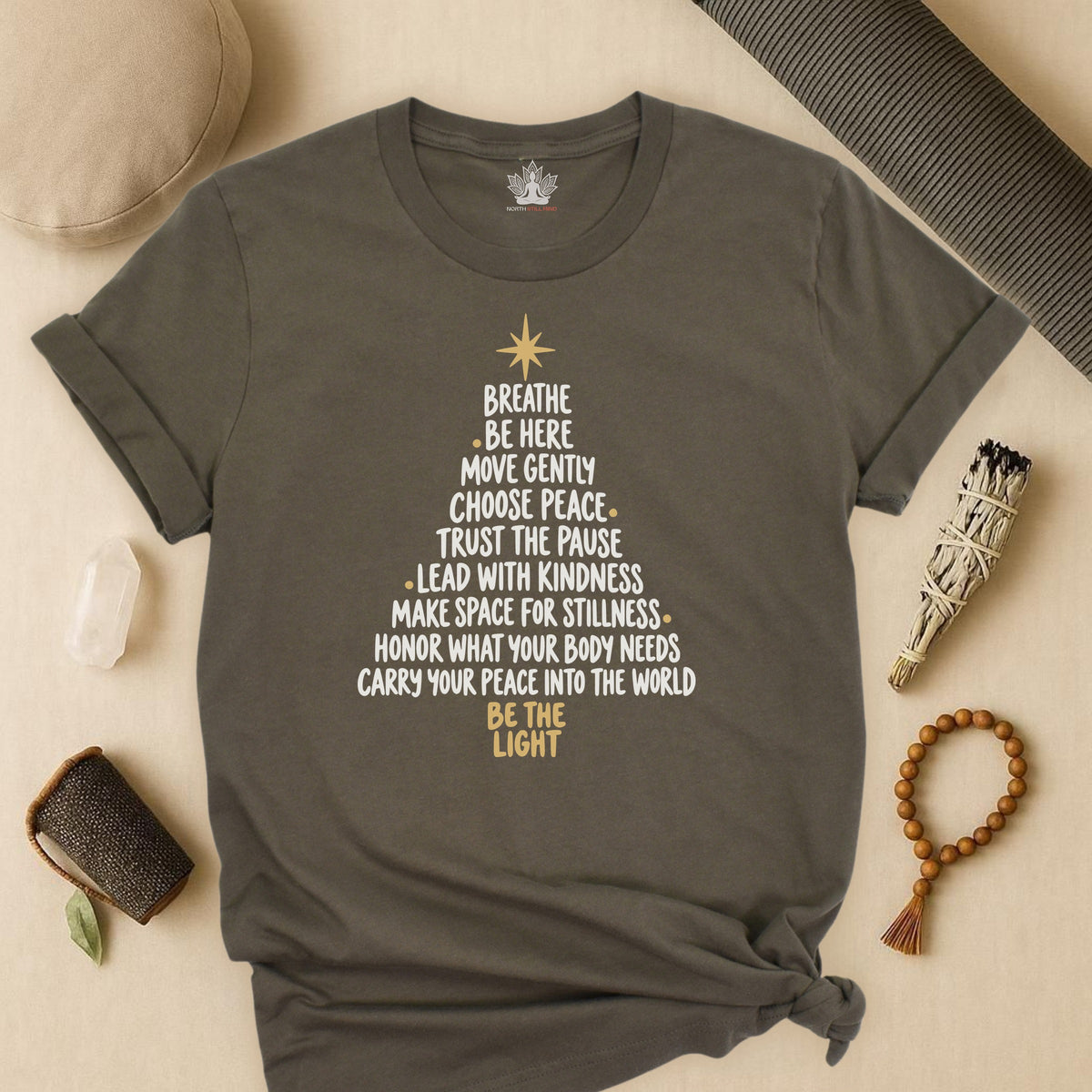 Be the Light Mindfulness Christmas Tree Tee