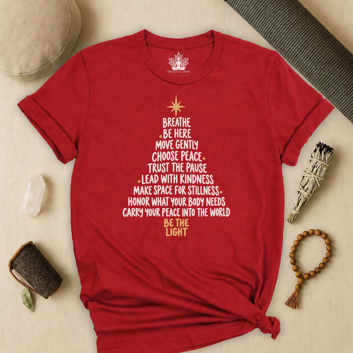 Be the Light Mindfulness Christmas Tree Tee