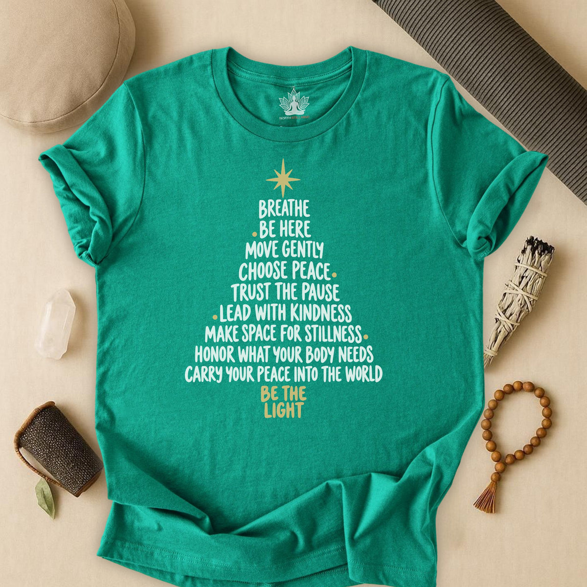 Be the Light Mindfulness Christmas Tree Tee