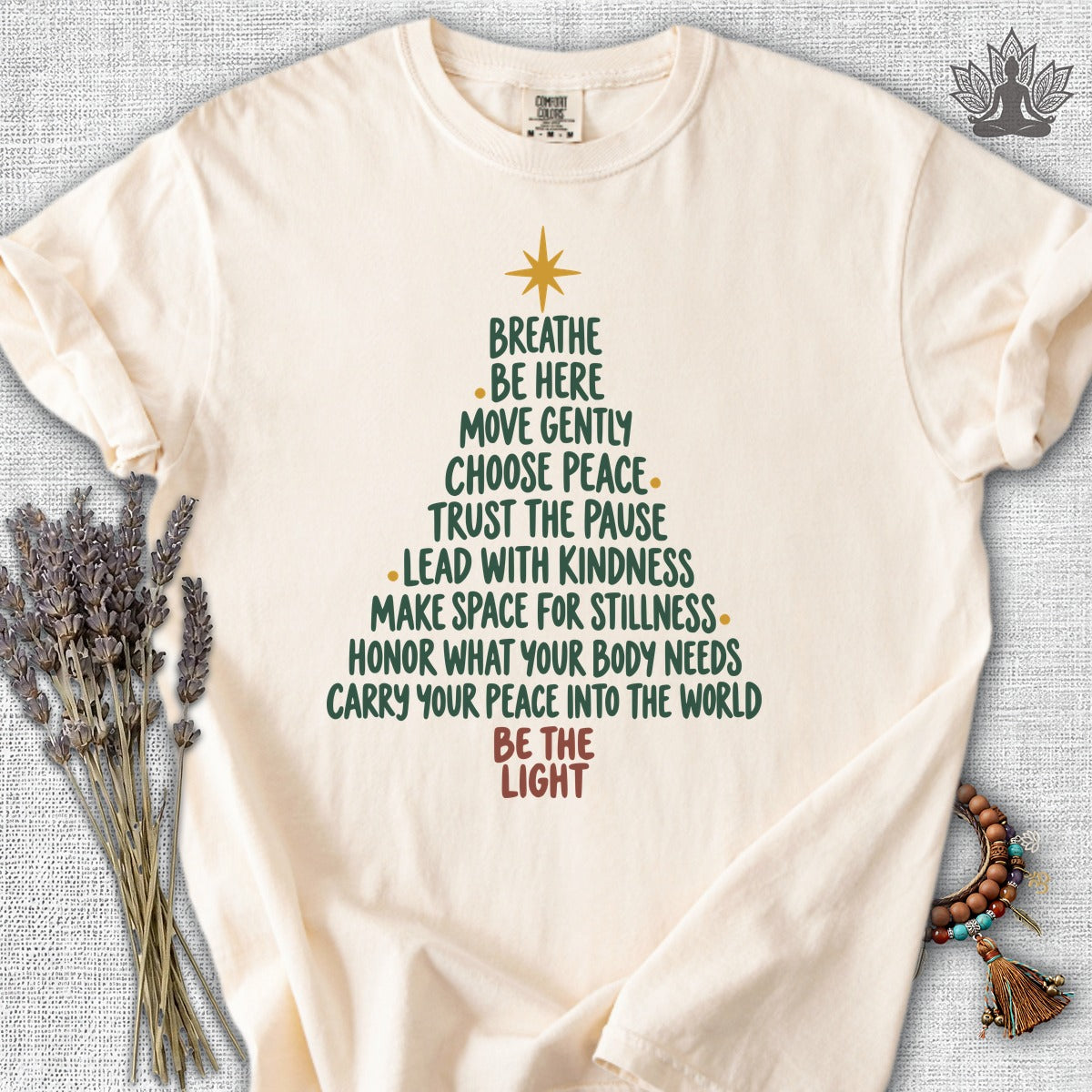 Be the Light Mindfulness Christmas Tree Comfort Colors® Tee