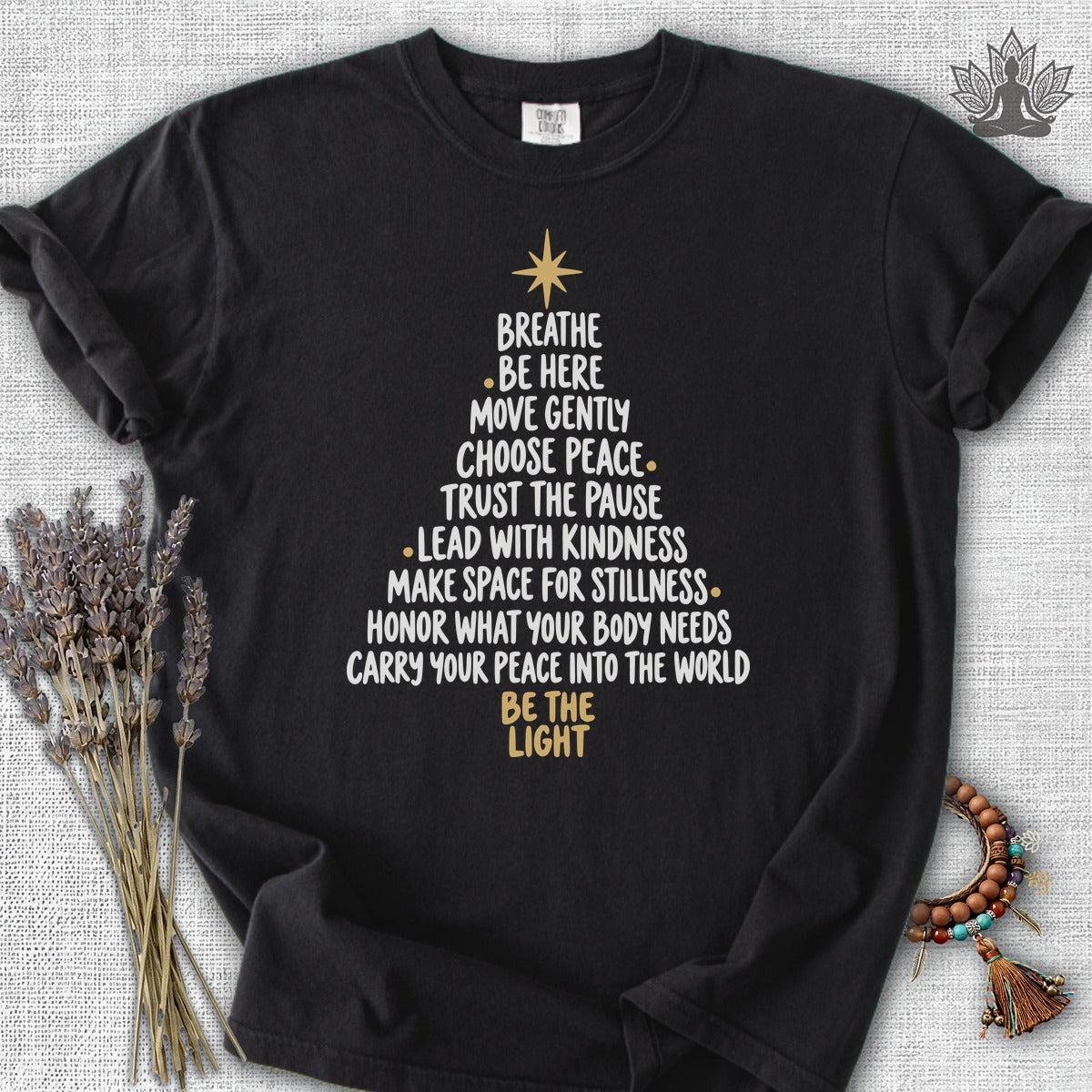 Be the Light Mindfulness Christmas Tree Comfort Colors® Tee