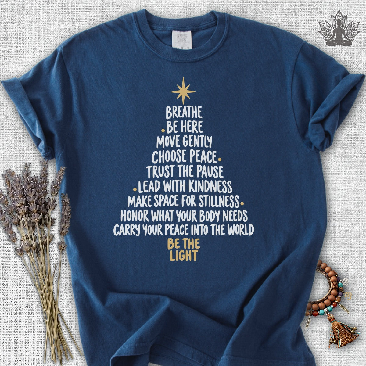 Be the Light Mindfulness Christmas Tree Comfort Colors® Tee