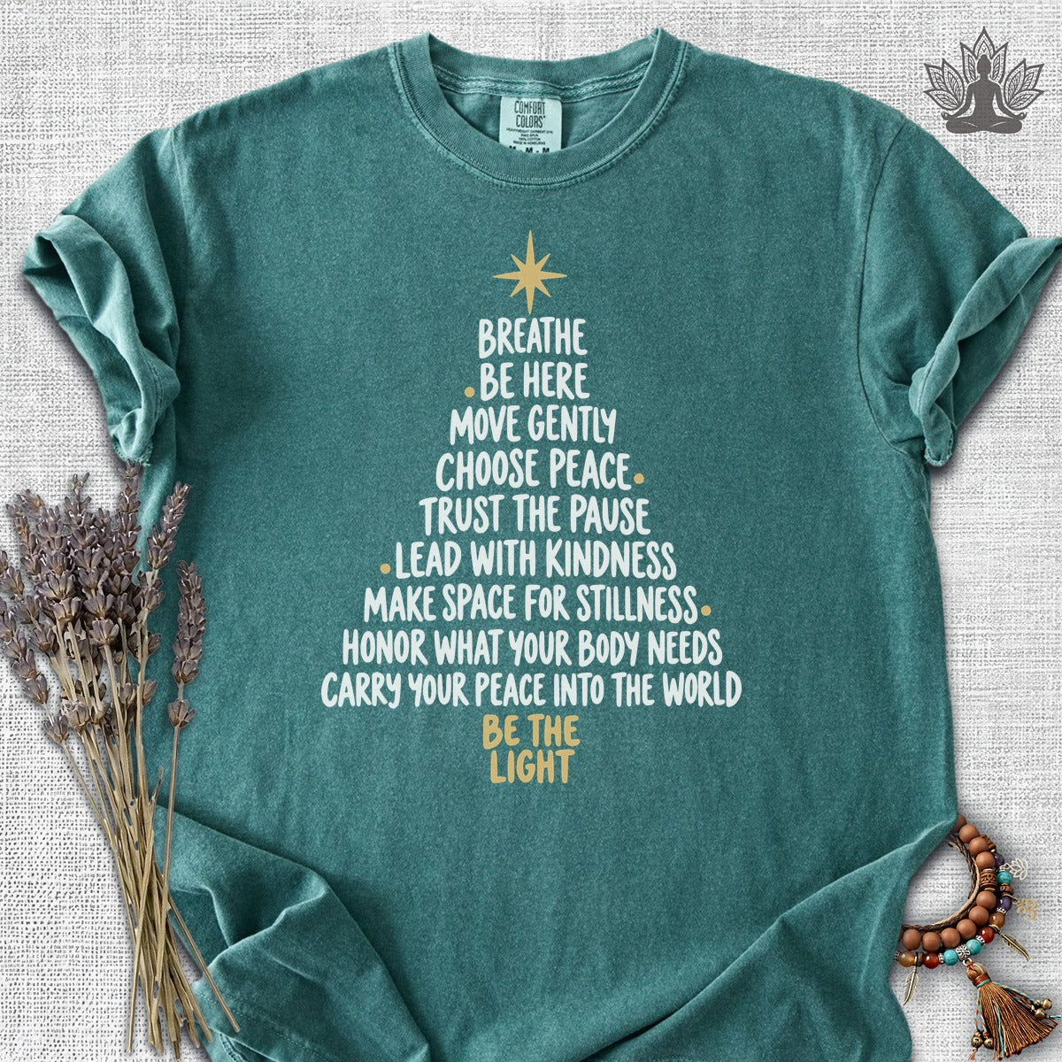 Be the Light Mindfulness Christmas Tree Comfort Colors® Tee