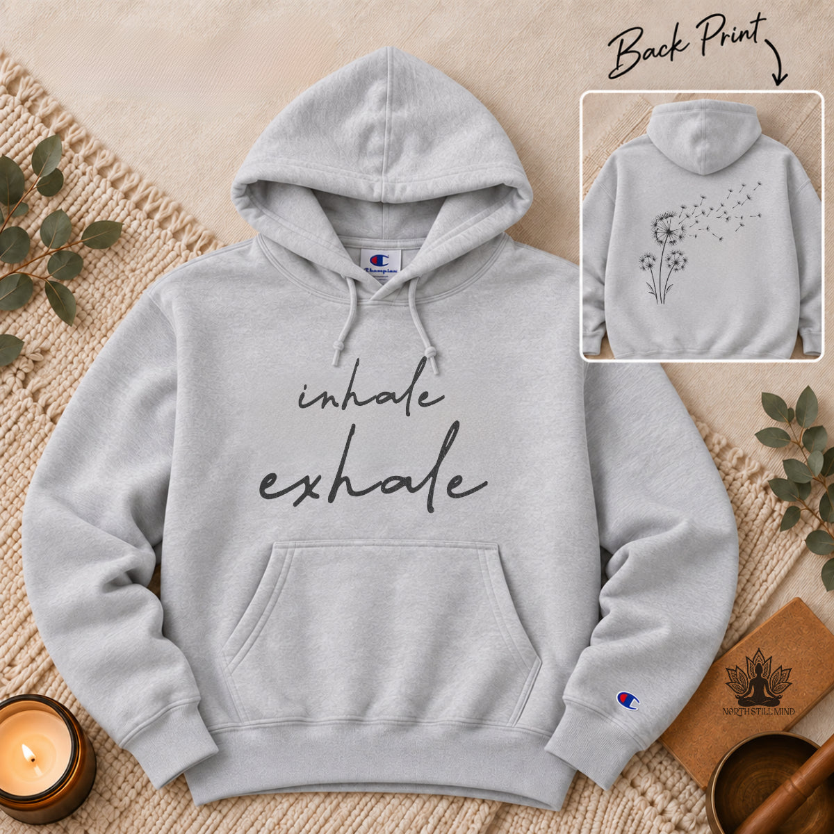 Inhale Exhale - Dandelion Back Print Champion® Hoodie