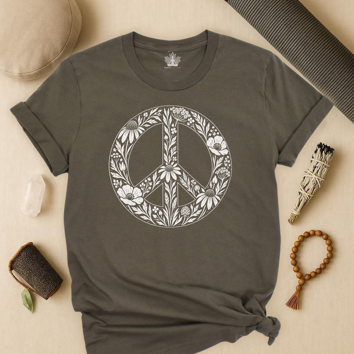 Boho Wildflowers Peace Symbol Tee